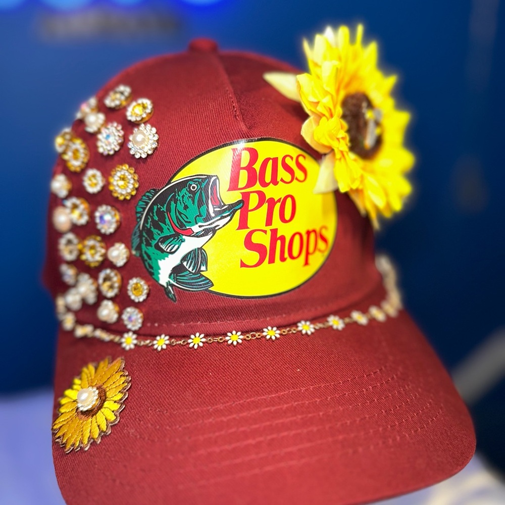 Bass Pro Shops Burgundy Cap with Sunflower Accents